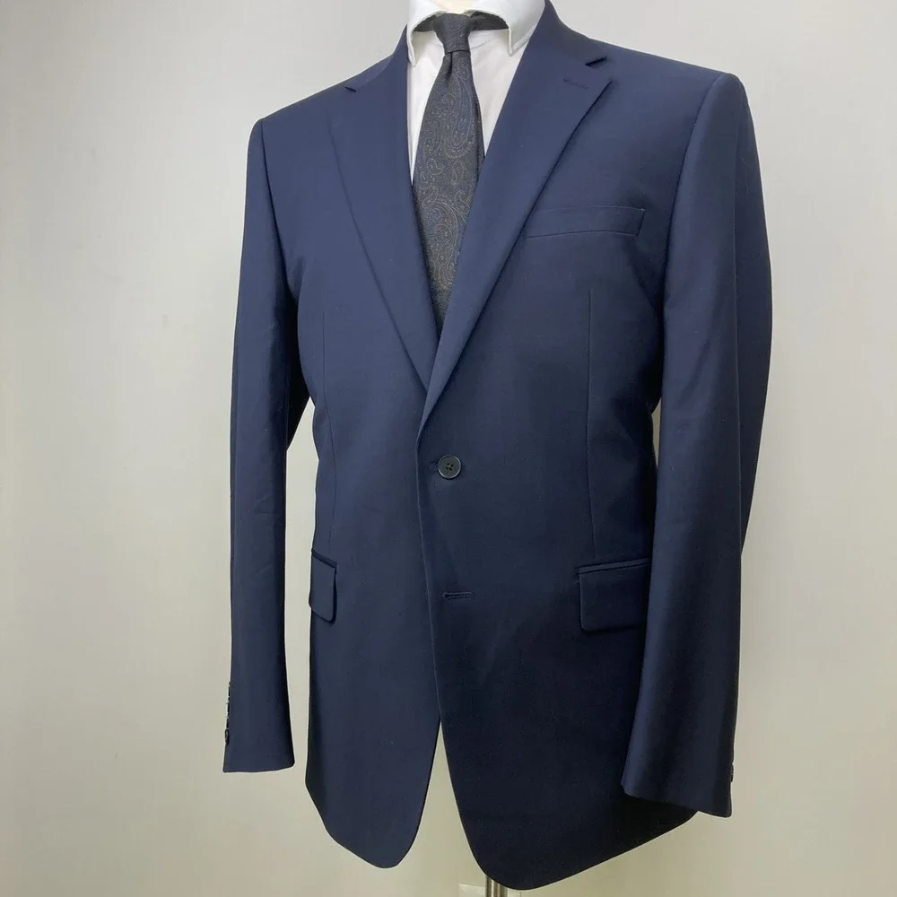 Calvin Klein Mens Slim fit Suit Jacket Blazer 46 R Navy Blue Solid Stretch‎